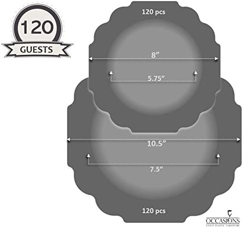 " OCCASIONS " 240 Plates Pack (120 Guests) Heavyweight Wedding Party Disposable Plastic Plates Set -120 x 10.5'' Dinner + 120 x 8'' Salad/Dessert Plate (Imperial in Light Pink & Gold)