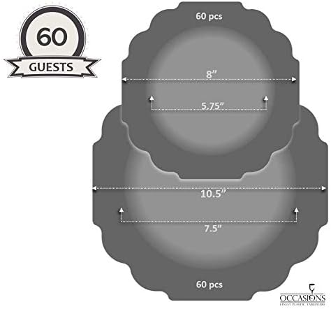 " OCCASIONS " 120 Plates Pack,(60 Guests) Heavyweight Wedding Party Disposable Plastic Plates Set -60 x 10.5'' Dinner + 60 x 8'' Salad/Dessert Plate (Imperial in White/Blue & Gold)