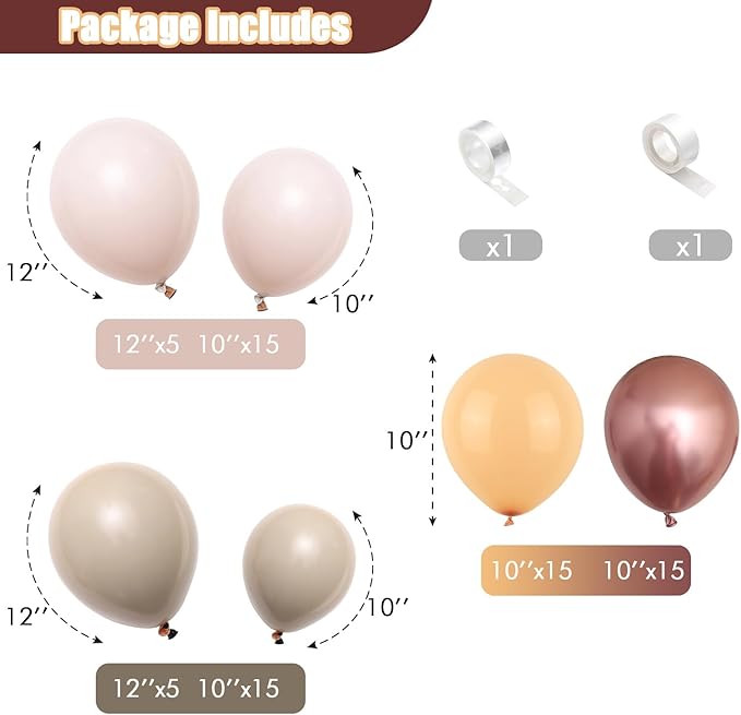 Beige Balloon Garland Kit, Neutral Nude Color Tan Metallic Rose Gold Latex Balloon Arch Kit, Apricot Cream Ivory White Sand Boho Balloon for Girl Women Birthday Baby Shower Wedding Party Decoration