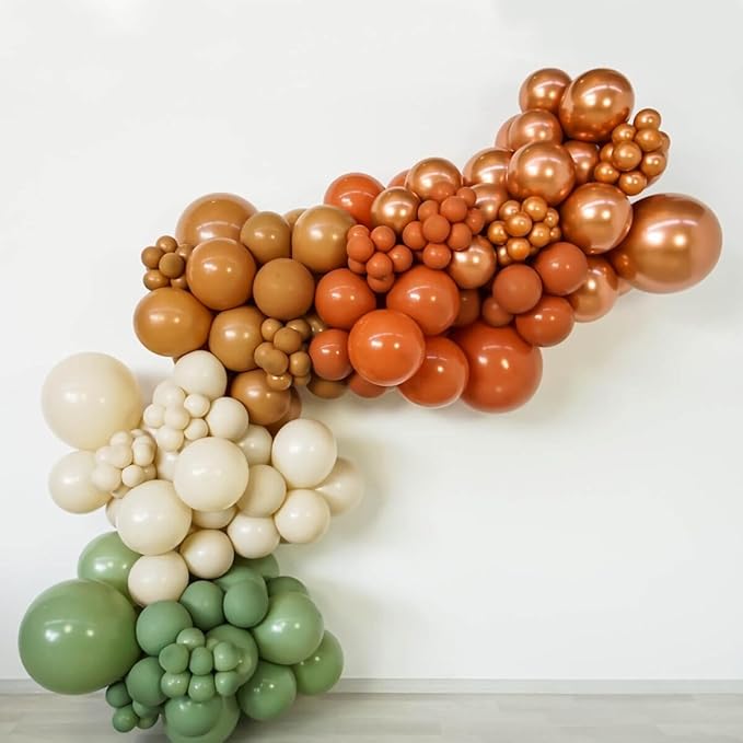 124pcs Fall Balloon Arch Kit, Thanksgiving Garland with Sage Green Burnt Orange Brown Coffee Sand Nude Metallic Gold Balloons for Fall Thanksgiving Autumn Harvest Birthday Party Decorations