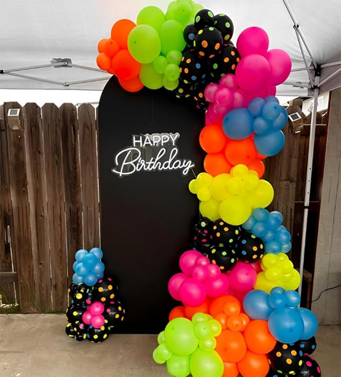 PageebO 154 Pcs UV Neon Luminous Fluorescent Balloon Arch kit for Glow in The Dark Party Supplies Back to 80s 90s Disco Party Rock and Roll Party Decorations