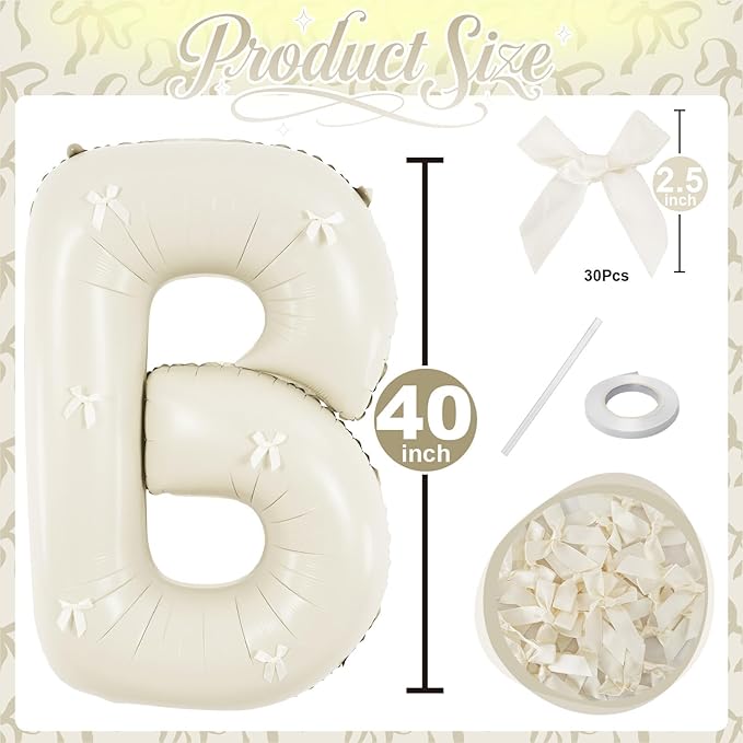 40Inch Beige BRIDE Balloons Bachelorette with Cream Bows, Giant Sand White BRIDE Mylar Foil Letter Balloon, Bride To Be Banner Sign for Bridal Shower Engagement Wedding Photo Booth Party Decorations