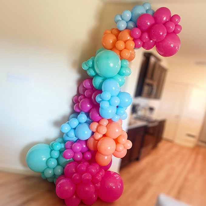 Multicolor Neon Balloon Arch Garland Kit, Colorful Balloons Arch Assorted Color Latex Ballons Kit Rainbow Balloon Garland for Summer Pool Tropical Theme Carnival Kids Birthday Party Decorations