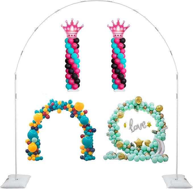 Balloon Arch Stand, 7.5ft Large Round Backdrop Frame, Adjustable Half Circle Arch, 2 set Reusable Metal Ballon Column Kit with Base 3IN1 for Birthday, Wedding, Graduation, Shower Party