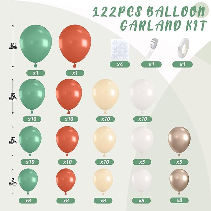 Fall Balloon Garland Arch Kit, Burnt Orange Sage Green White Nude Metallic Gold Balloons Garland Kit for Thanksgiving Autumn Fall Birthday Baby Shower Party Decorations