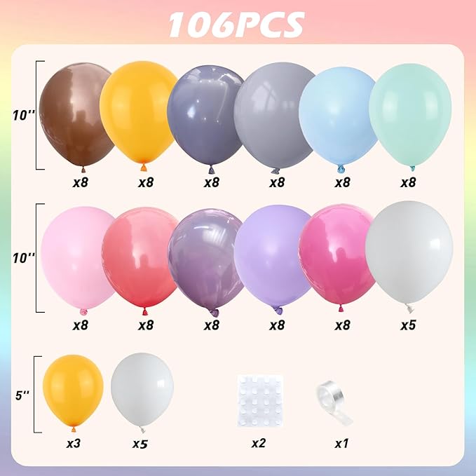 Daisy Pastel Balloons Arch Kit, 106Pcs Pastel Balloon Garland Kit, Assorted Colorful Latex Balloon Rainbow Party Decoration for Boho Flower Theme Girls Women Birthday Baby Shower Wedding Anniversary