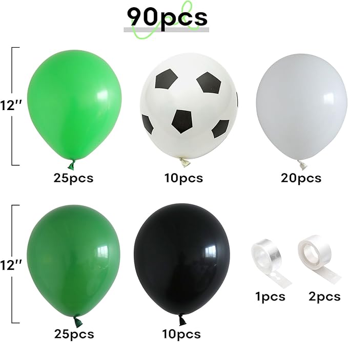Football Balloons Garland Arch Kit, Green Black Balloons Arch Kit Soccer Dark Green and Black Latex Balloons Arch for Boys Men Birthday Baby Shower Soccer Match Party Decoration