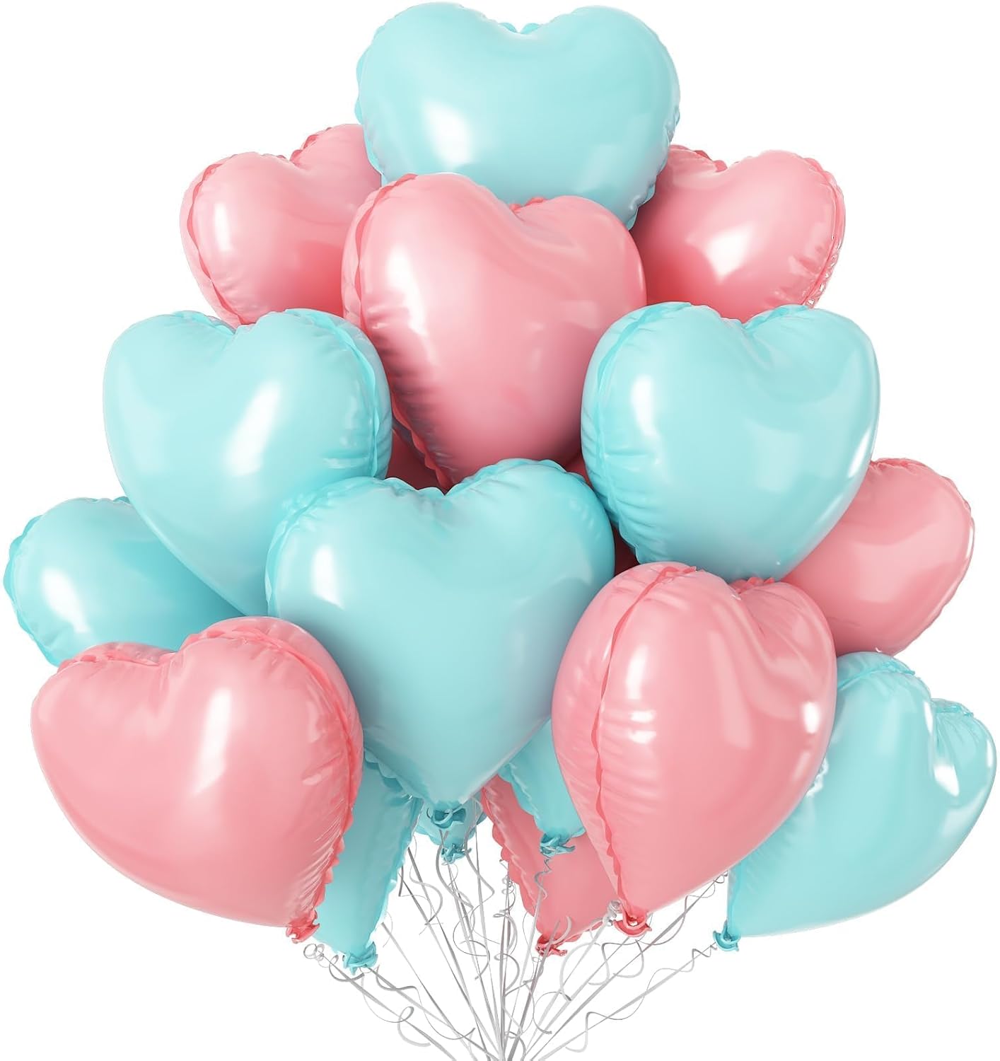 Pink Blue Balloons,12Pcs 18 Inch Macaron Foil Love Heart Shaped Balloons for Boy Girl Gender Reveal Bridal Engagement Wedding Anniversary Birthday Party Graduation Valentines Day Decorations