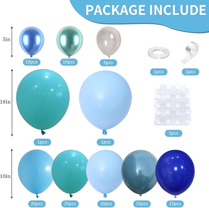GRESAHOM Blue Balloons Arch Kit, Slate Teal Blue Royal Blue Turquoise Balloons Garland Kit, Ocean Theme Birthday Party Decorations, Under The Sea Balloon Arch for Boys Baby Shower Party Supplies