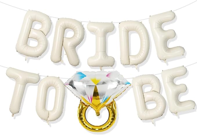 Beige Bachelorette Party Decorations, Cream White Sand Bride To Be Bridal Shower Letter Balloons Banner with Diamond Ring Mylar Foil Balloon for Engagement Wedding Photo Booth Hen Room Party Decor