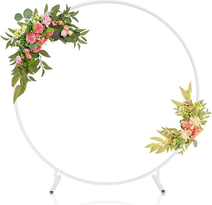 7.2ft Round Backdrop Stand, Stable Balloon Arch Stand, Metal Wedding Arch Backdrop Stand Circle Backdrop Stand Frame for Wedding, Birthday Party, Baby Shower Decoration (White)