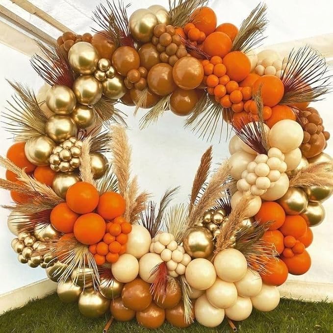 Fall Party Decoration Balloon Arch Kit, Orange Burgundy Brown Beige White Balloons with Maple Leaves Pumpkin Foil Balloons Garland for Thanksgiving Autumn Harvest Birthday Baby Shower Decor Supplies