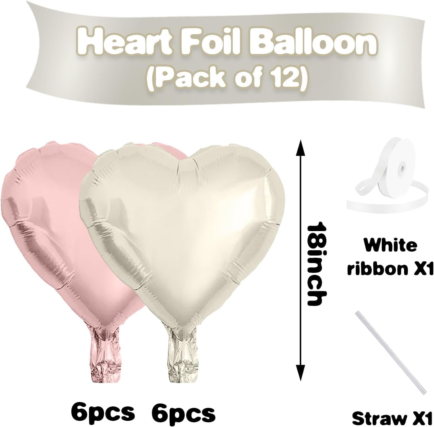 Baby Pink White Heart Balloons,12Pcs 18 Inch Light Pink Cream Foil Love Heart Shaped Balloons for Bow Birthday Party Bridal Engagement Wedding Anniversary Baby Shower Valentines Day Decorations