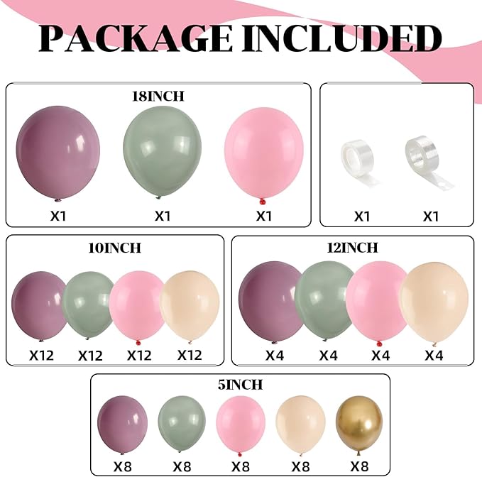 Dusty Green Purple Pink Balloon Arch Kit Fairy Wonderland Birthday Party Decorations Fairy Balloon Garland Dusty Green Pastel Pink Lavender Purple Balloons for Girls Fairytale Tea Party Supplies