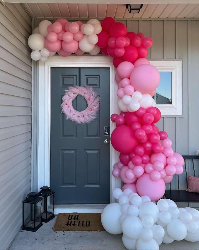 Hot Pink Balloons Garland Arch Kit 180pcs with Star - 22 18 12 10 5in Different Size Shades of Pink White and Gold Balloons for Valentine's Day Birthday Baby Shower Wedding Party Decorations