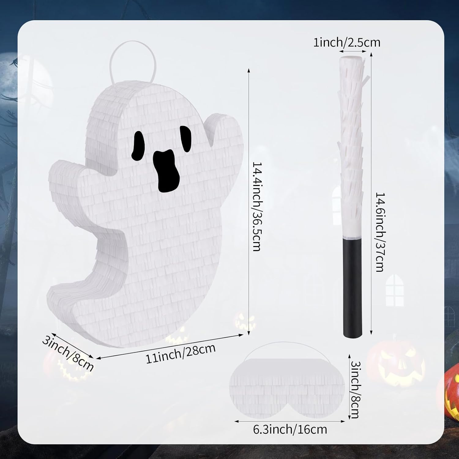 Ghost Pinata Halloween Pinata with Stick and Blindfold Holidays Decorations for Halloween Party Supplies Kids Birthday Game Parties Ghost Themed Fillable
