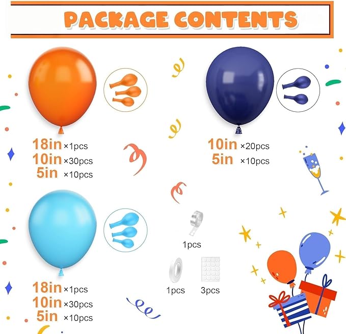 Blue and Orange Balloon Arch Kit, Navy blue and orange Balloon Garland Kit, Blue and Orange Party Balloons for Boys Birthday Graduation Class of 2025 Themed Party Decorations