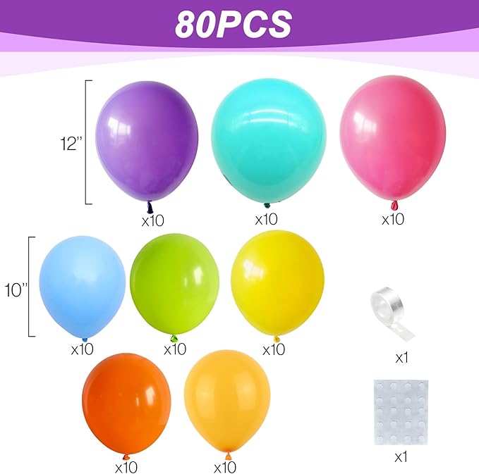 Multicolor Neon Balloon Arch Garland Kit, Colorful Balloons Arch Assorted Color Latex Ballons Kit Rainbow Balloon Garland for Summer Pool Tropical Theme Carnival Kids Birthday Party Decorations