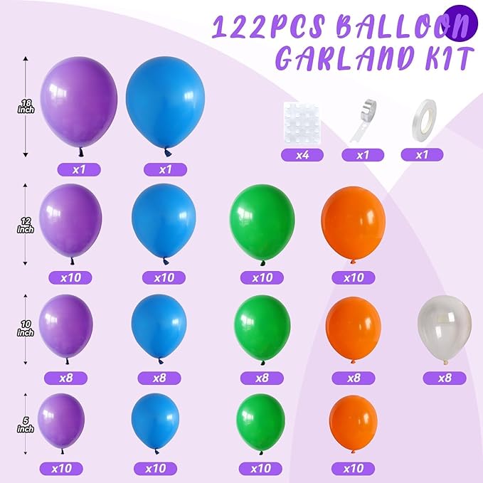 Science Balloon Arch Kit, 122Pcs Purple Dark Blue Green Orange Transparent Colorful Balloons for Boys Science Birthday Party Lab Scientist Lab Classroom Decorations
