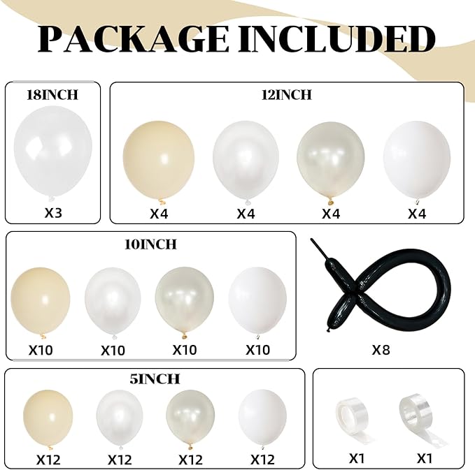 Pearl White Balloon Arch Kit, 117PCS Bow Long Balloons and Pearl Sand White Ivory Matte White Balloons Garland with 3PCS Clear Balloons for Wedding Engagement Birthday Baby Shower Party Decoration