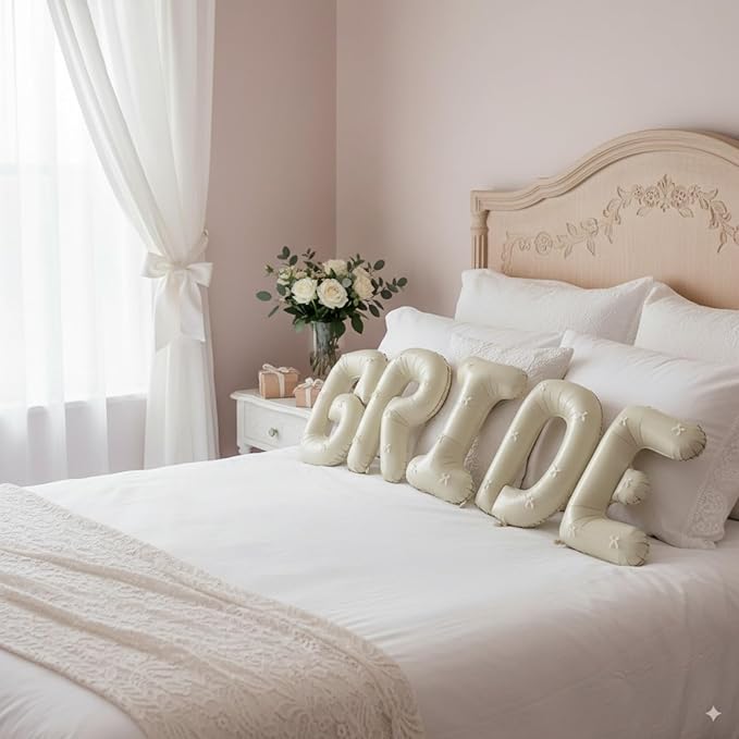 40Inch Beige BRIDE Balloons Bachelorette with Cream Bows, Giant Sand White BRIDE Mylar Foil Letter Balloon, Bride To Be Banner Sign for Bridal Shower Engagement Wedding Photo Booth Party Decorations