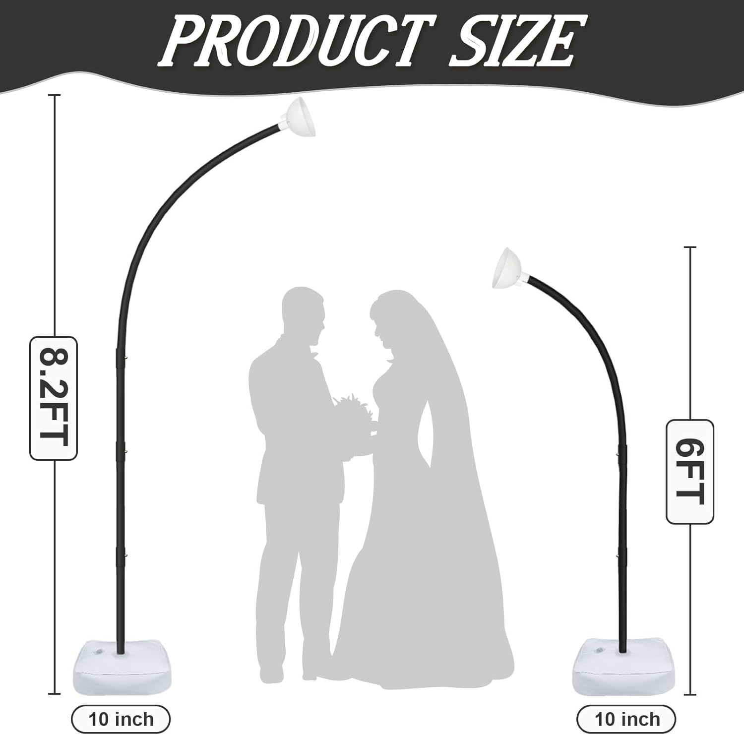 AerWo [Upgraded] Balloon Arch Kit Stand, 8.2ft+6ft Half Arch Balloon Stand with Base, Free Bending Top Balloon Arch Frame Curve for Floor, Perfect Birthday Wedding Halloween Decorations