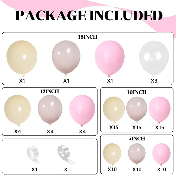 Pink White Balloon Arch Kit, Double Stuffed Pastel Pink Ivory White Balloon Garland, Baby Pink Cream White Balloons with 3pcs 18Inch Clear Balloons for Girls Birthday Baby Shower Party Decorations