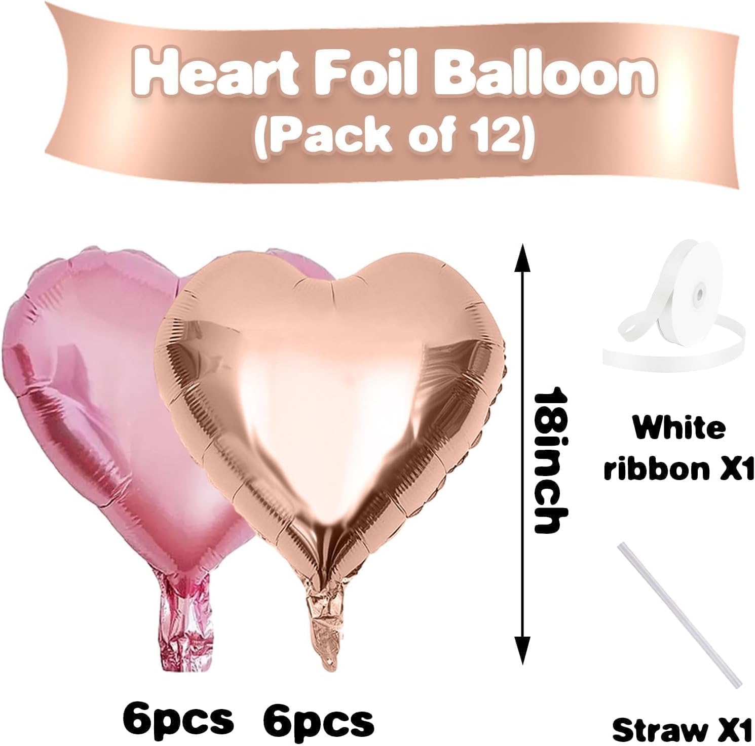 Rose Gold Pink Heart Balloons,12Pcs 18 Inch Pastel Pink Helium Foil Love Heart Shaped Balloons for Wedding Bridal Engagement Party Anniversary Birthday Baby Shower Valentines Day Decorations