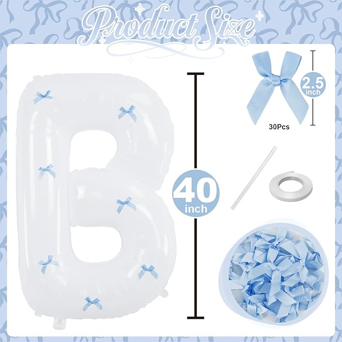 40Inch White BRIDE Balloons Bachelorette with Blue Bows, Big BRIDE Mylar Foil Letter Balloon, Bride To Be Banner Sign Something Blue Before I Do Bridal Shower Engagement Wedding Party Decorations