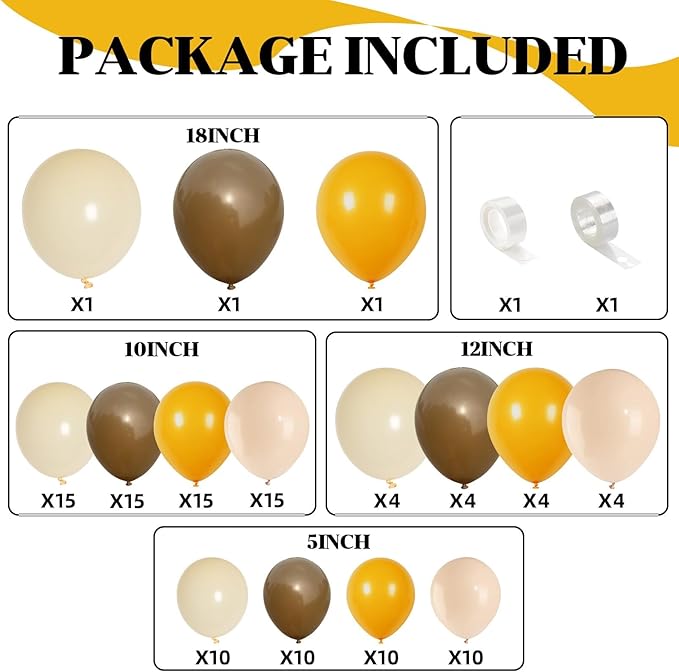 Fall Balloon Arch Kit, 121Pcs Thanksgiving Balloon Garland, Yellow Brown Beige Ivory Apricot Khaki Balloons for Autumn Fall Birthday Harvest Baby Shower Bee Sunflower Theme Party Decorations