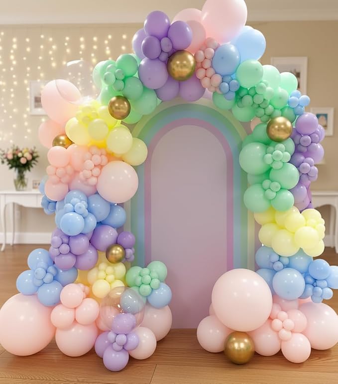 Pastel Rainbow Balloon Garland Kit 181Pcs Macaron Easter Balloon Arch Kit, Different Size Spring Colorful Balloon Garland for Spring Easter Birthday Baby Shower Gender Reveal Party Decorations