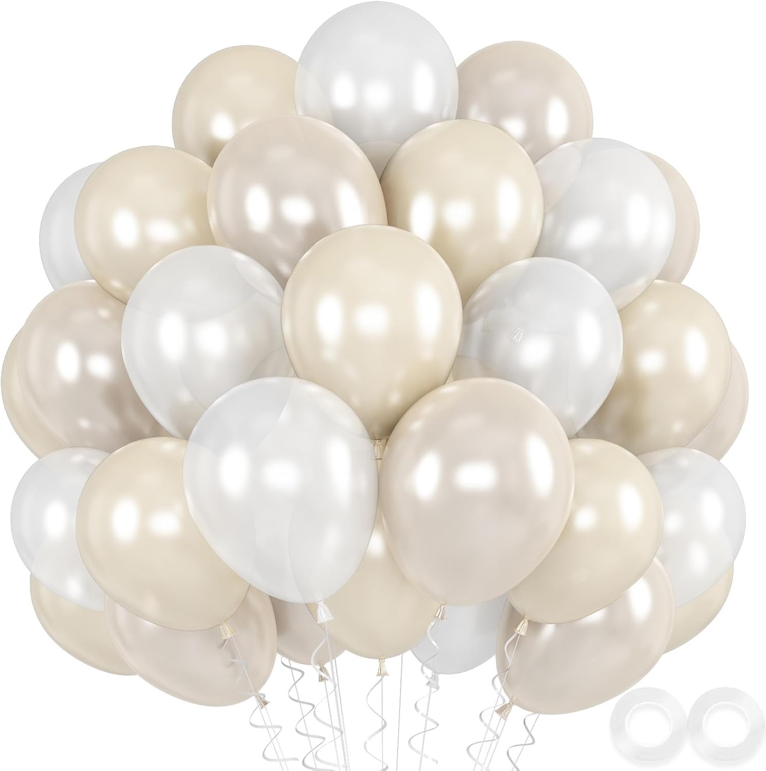 Pearl Balloons, 52 PCS 12 Inch Pearl white Double-Stuffed Balloons, White Pearl Sand White Double-Stuffed Ivory Latex Balloon for Birthday Baby Shower Wedding Bridal Party Decoration