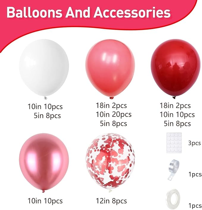 Red Balloon Garland Arch Kit - 5 10 18 Inch Balloons Different Sizes DIY Decoration Set Perfect for Birthday Wedding and Events