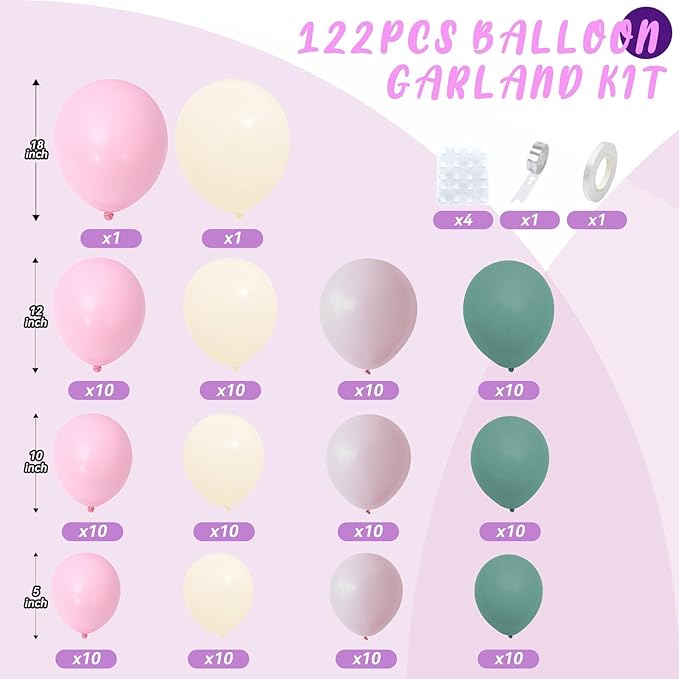 Dusty Pink and Green Balloon Arch Kit, 122Pcs Sage Green Macaron Dusty Pink Ivory White Matte Balloons for Girls Flower Birthday Bridal Wedding Engagement Floral Baby Shower Party Decorations