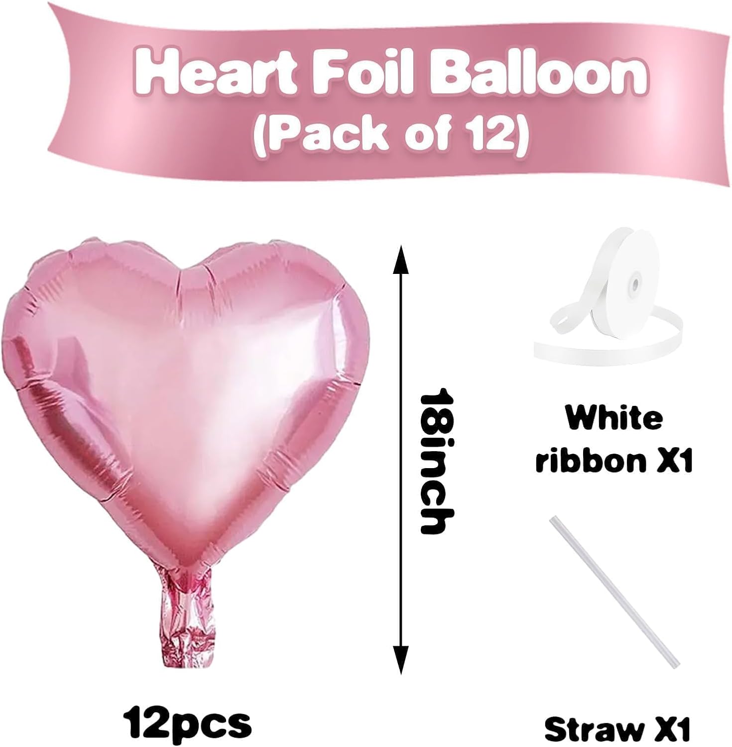 Pink Heart Balloons,12Pcs 18 Inch Light Pink Helium Foil Love Heart Shaped Balloons for Girls Party Bridal Wedding Engagement Anniversary Birthday Baby Shower Valentines Day Decorations