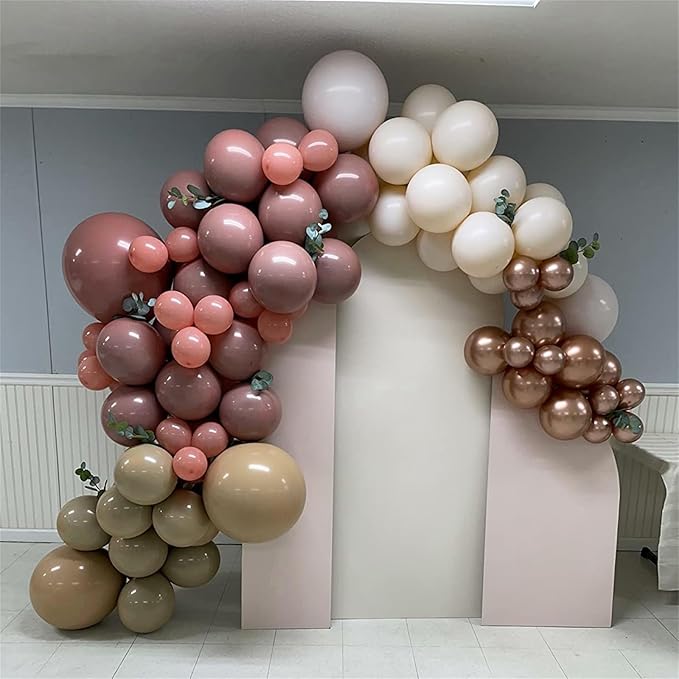 Dusty Rose Pink Balloons Garland Kit, Retro Pink Beige Nude Metallic Rose Gold Boho Balloon Arch Kit, Blush Pink Tan Latex Balloon for Women Girl Birthday Wedding Baby Bridal Shower Party Decorations