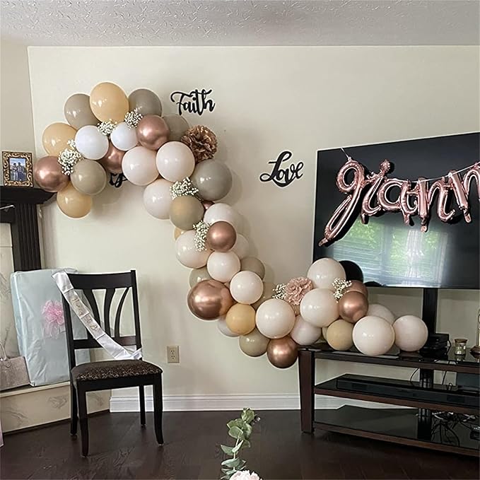 Beige Balloon Garland Kit, Neutral Nude Color Tan Metallic Rose Gold Latex Balloon Arch Kit, Apricot Cream Ivory White Sand Boho Balloon for Girl Women Birthday Baby Shower Wedding Party Decoration