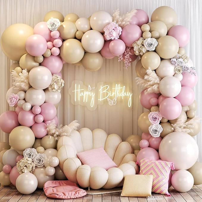 Neutral Balloons Arch Kit, 122Pcs Macaron Pink Nude Ivory White Matte Balloons for Girls Boho Dusty Pink Birthday Bridal Wedding Engagement Party Anniversary Decorations