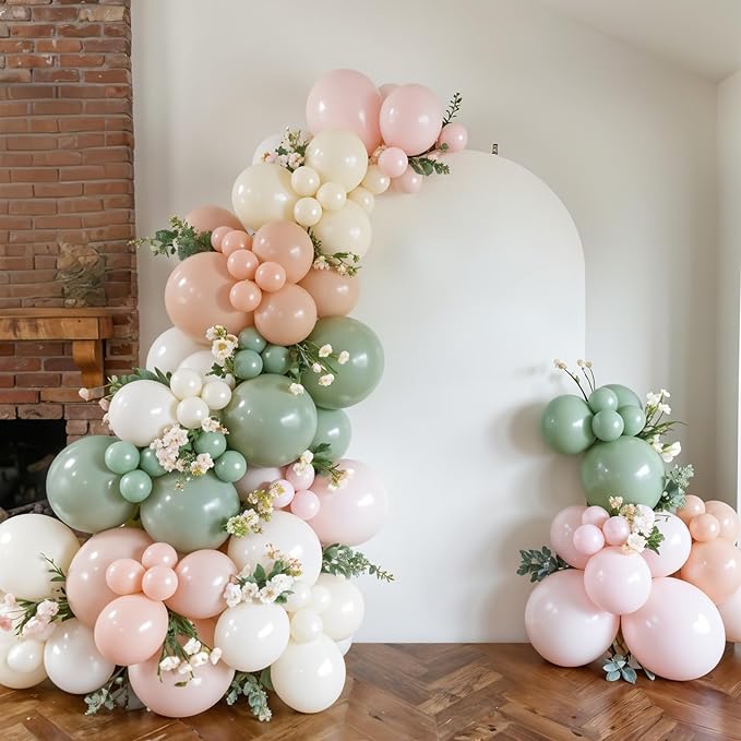 Dusty Pink and Green Balloon Arch Kit, 122Pcs Sage Green Macaron Dusty Pink Ivory White Matte Balloons for Girls Flower Birthday Bridal Wedding Engagement Floral Baby Shower Party Decorations