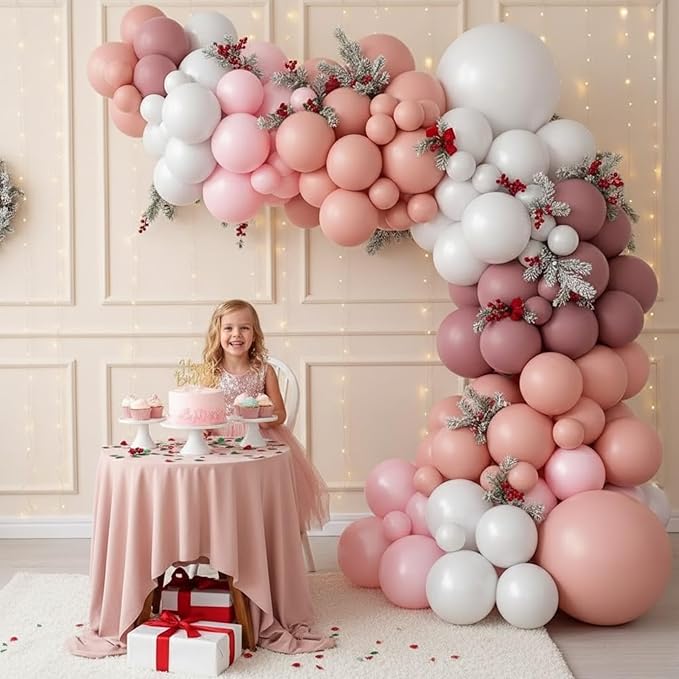 Dusty Pink Balloon Arch Kit, 122Pcs Dusty Pink Rose Pink Light White Balloons for Girls Boho Birthday Bridal Wedding Engagement Pearl Baby Shower Anniversary Party Decorations