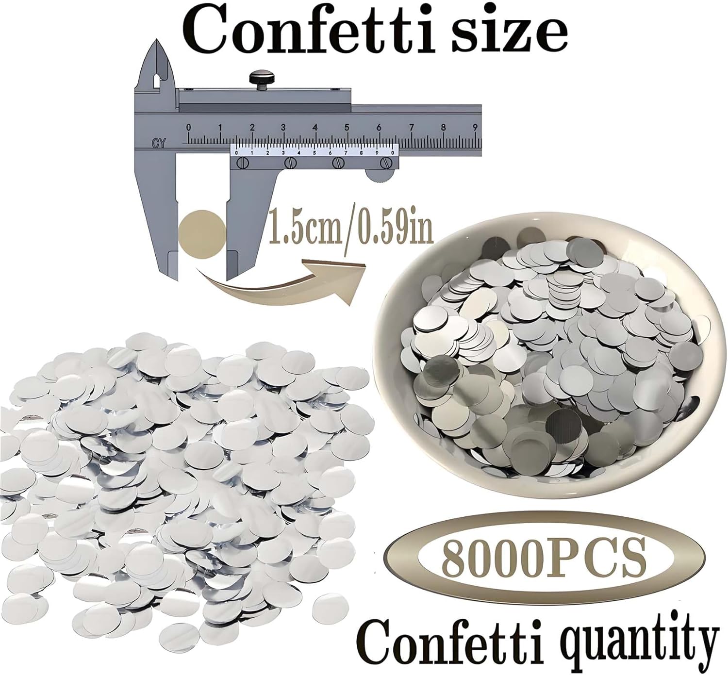 Silver Round Foil Confetti Beautiful Metallic Table Confetti Glitter for Fill Balloons, Wedding,Birthday, Party,Festival Decoration(8000PCS)