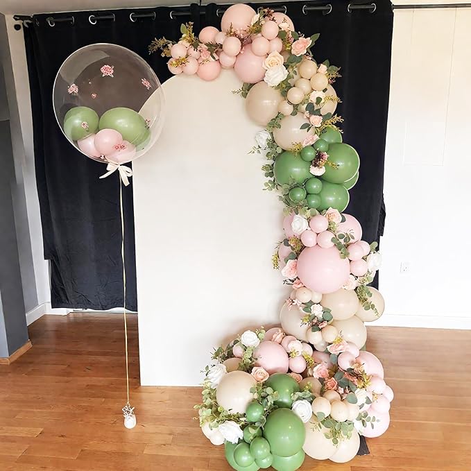 Pink and Green Balloon Arch Garland Kit, 122Pcs Ivory Sand White Dusty Pink Sage Green Spring Balloons for Women Girl Boho Bridal Wedding Baby Shower Engagement Birthday Party Decorations