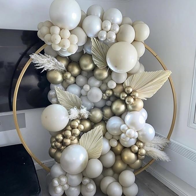 White Sand Balloons Arch Kit, Sand White Khaki Brown Neutral Balloon Garland with Metallic Chrome Silver Beige Balloons for Boho Wedding Baby Bridal Shower Engagement Anniversary Birthday Decorations
