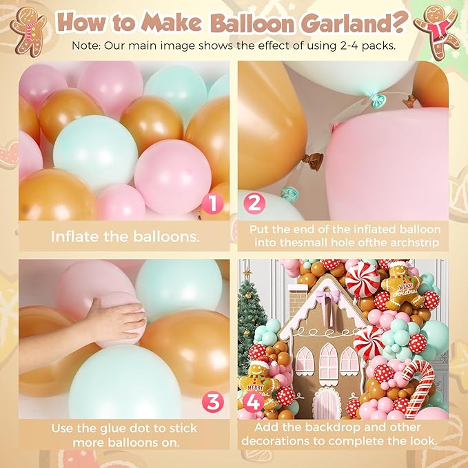 153Pcs Christmas Balloon Arch Garland Kit Xmas Pastel Pink Green Brown Latex Balloons Gingerbread Man Candy Cane Foil Balloons Arch Kit for Christmas New Year Party Birthday Party Decorations
