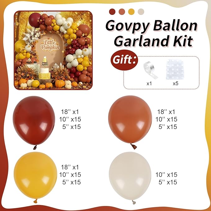 129PCS Fall Color Theme Balloon Arch Kit, Burgundy Red Maroon Burnt Orange Mustard Yellow Beige Autumn Balloon Garland for Thanksgiving Safari Birthday Harvest Baby Shower Wildlife Party Decorations