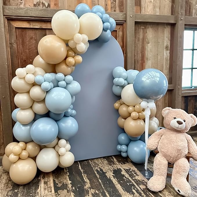Dusty Baby Blue Balloon Arch Kit, Blue Beige Balloons Garland Slate Fog Baby Blue Ivory White Balloons with 3PCS 18Inch Clear Balloons for Men Boy Baby Shower Christening Birthday Party Decorations