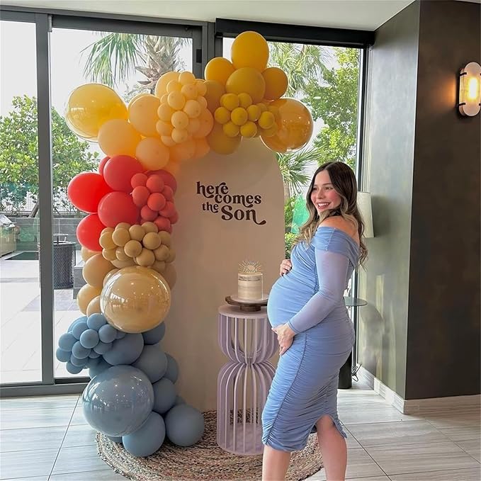 Here Comes the Son Balloon Arch Kit, 128pcs Retro Blue and Yellow Balloons Garland kit, Slate Blue and Beige Balloon for kids Baby Shower Gender Reveal Birthday Boho Anniversary Party Decoration