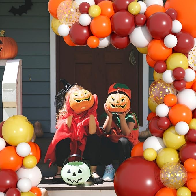 Fall Balloons Arch Garland Kit, Orange Burgundy Gold Confetti Fall Party Balloons, for Halloween Falls Birthday Party Little Pumpkin Baby Shower Decorations Autumn Thanksgiving Friendsgiving Supplies