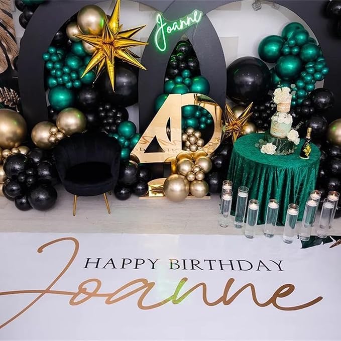 Dark Green and Black Balloon Arch Kit with Explosion Star Balloons, 123pcs Emerald Green and Confetti Gold Balloon Garland for Birthday Anniversary Bachelorette Grad Wedding New Year Party Decoration