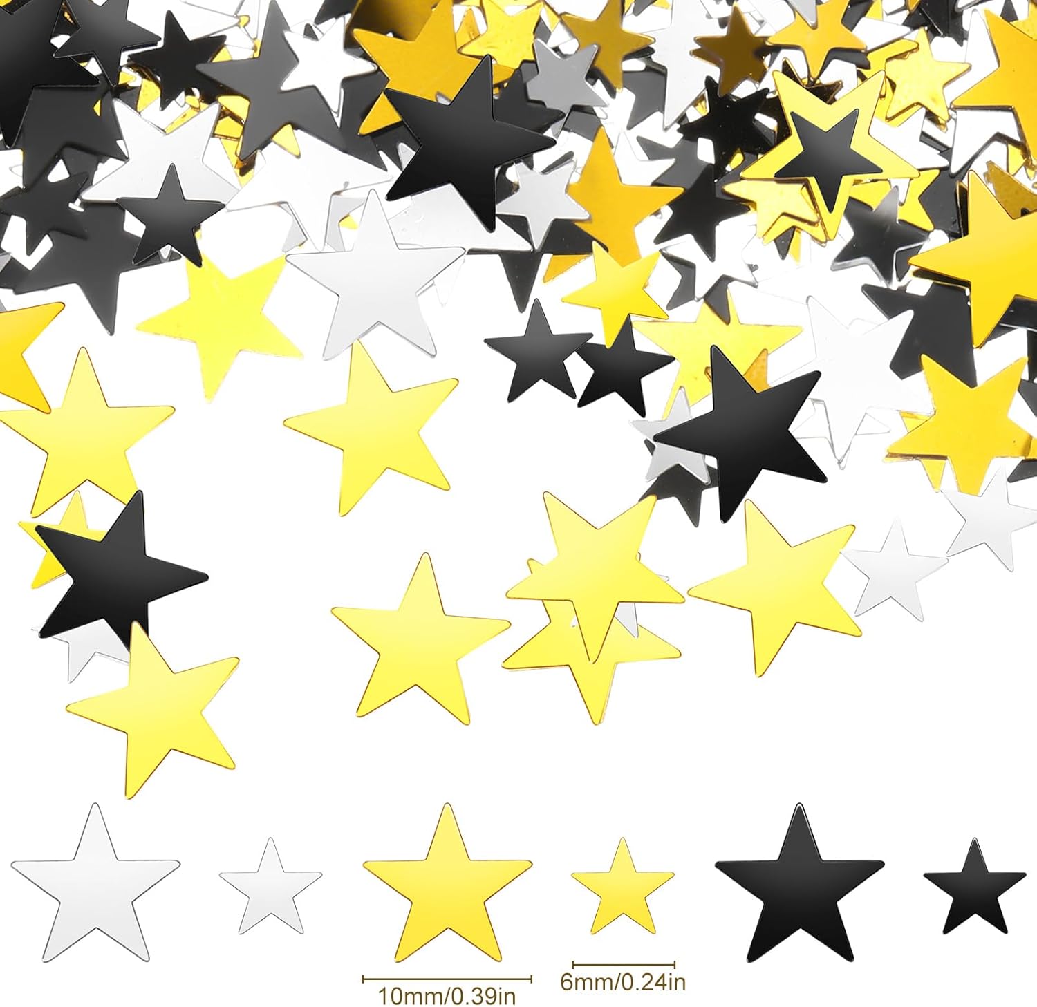 Hestya 60g Star Confetti Glitter Table Confetti Metallic Foil Stars for Party Wedding Festival Decorations(Silver Gold Black,10mm and 6mm)